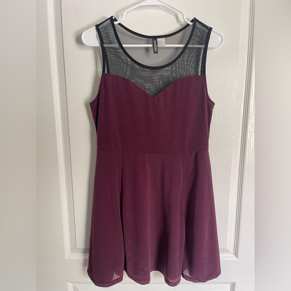 H&M Maroon Mini Dress with Sweetheart Mesh Neckline